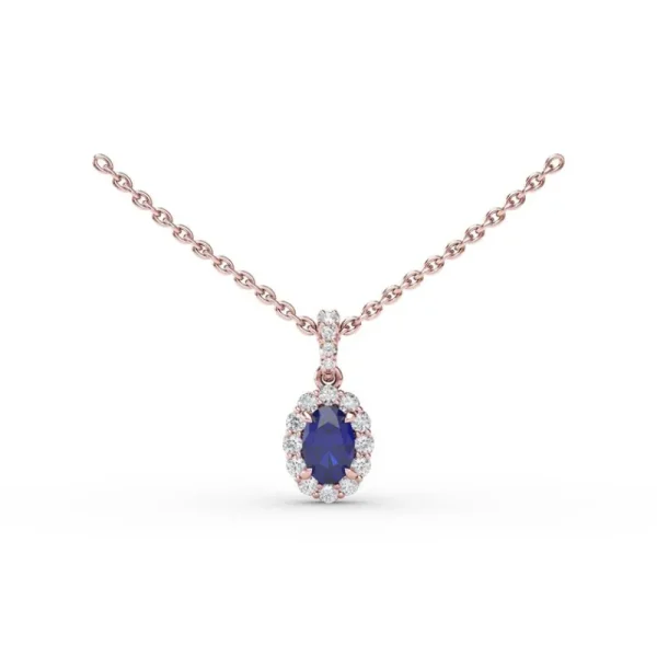 Best Fana Sapphire and Diamond Halo Necklace