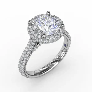 Fashion Fana Seamless Pavé Diamond Double Halo Engagement Ring