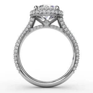 Fashion Fana Seamless Pavé Diamond Double Halo Engagement Ring