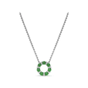 Fashion Fana Shared Prong Emerald and Diamond Circle Necklace