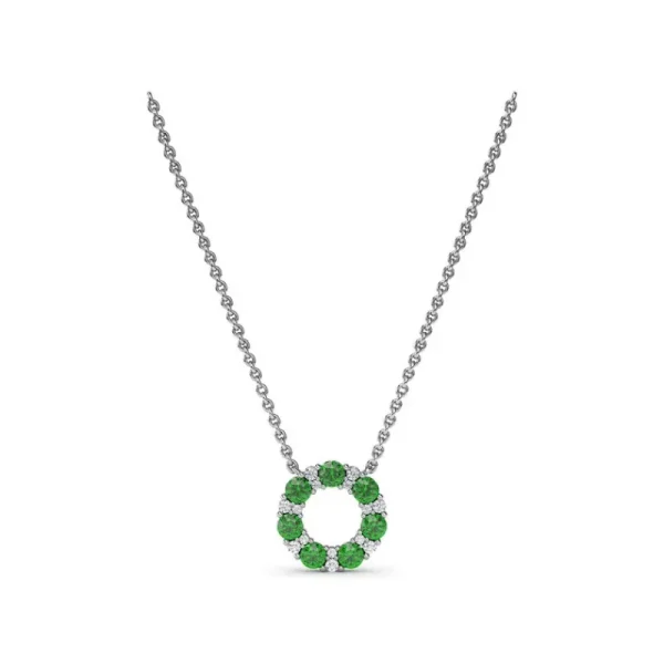 Fashion Fana Shared Prong Emerald and Diamond Circle Necklace