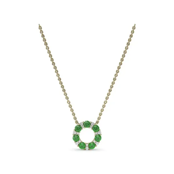 Fashion Fana Shared Prong Emerald and Diamond Circle Necklace