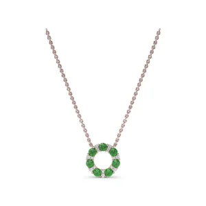 Fashion Fana Shared Prong Emerald and Diamond Circle Necklace