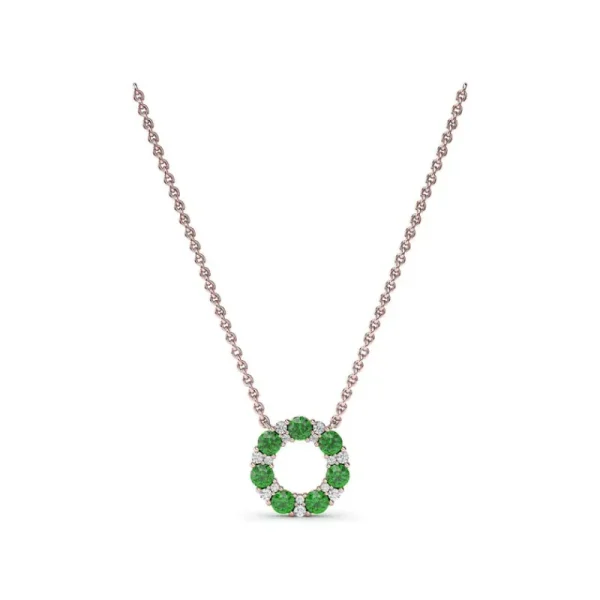 Fashion Fana Shared Prong Emerald and Diamond Circle Necklace