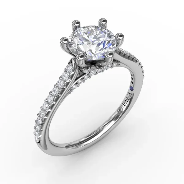 Online Fana Six - Prong Round Diamond Engagement Ring with 1/2 Diamond Band