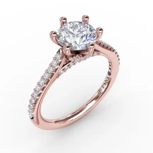 Online Fana Six - Prong Round Diamond Engagement Ring with 1/2 Diamond Band