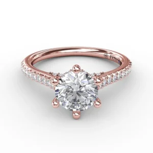 Online Fana Six - Prong Round Diamond Engagement Ring with 1/2 Diamond Band