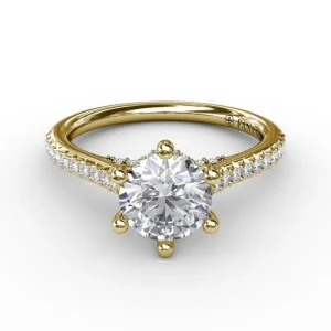 Online Fana Six - Prong Round Diamond Engagement Ring with 1/2 Diamond Band