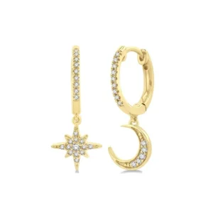 New Kelley Collection Star & Moon Petite Diamond Huggie Earrings