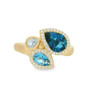 Fashion Dilamani 3-Stone Blue Topaz & Diamond Ring