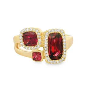 Sale Dilamani 3-Stone Rhodolite Garnet & Diamond Ring