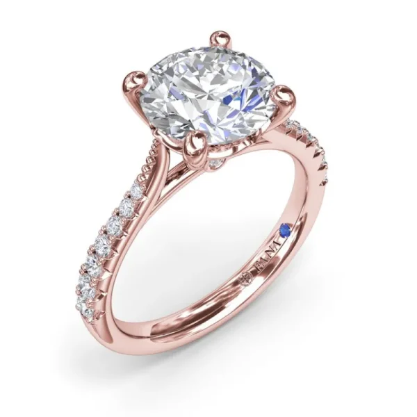 Fashion Fana Thin Milgrain Graduated Diamond Engagement Ring