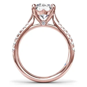 Fashion Fana Thin Milgrain Graduated Diamond Engagement Ring