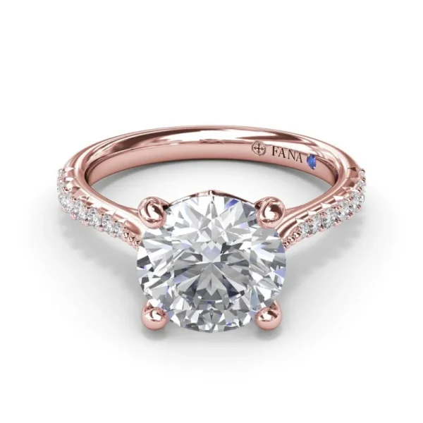 Fashion Fana Thin Milgrain Graduated Diamond Engagement Ring