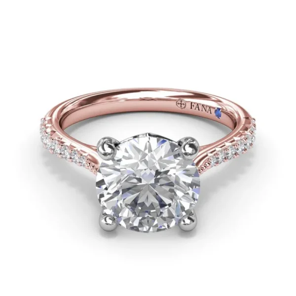 Fashion Fana Thin Milgrain Graduated Diamond Engagement Ring