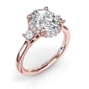 Online Fana Three Stone Diamond Halo Engagement Ring