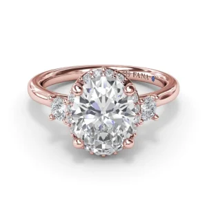 Online Fana Three Stone Diamond Halo Engagement Ring