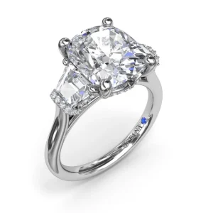 Fashion Fana Three Stone Trapezoid Diamond Engagement Ring