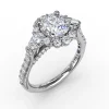 Online Fana Three-Stone Diamond Halo Engagement Ring With Pear-Shape Side Stones