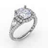 Discount Fana Three-Stone Round Diamond Halo Engagement Ring