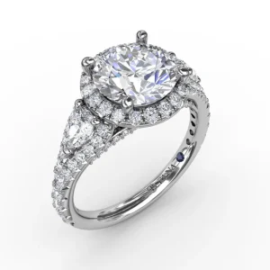 Discount Fana Three-Stone Round Diamond Halo Engagement Ring