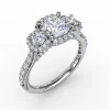 Clearance Fana Three-Stone Round Diamond Halo Engagement Ring