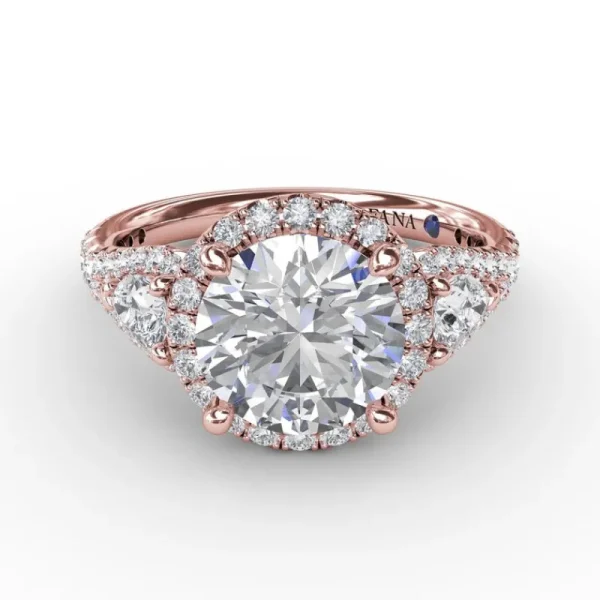 Discount Fana Three-Stone Round Diamond Halo Engagement Ring