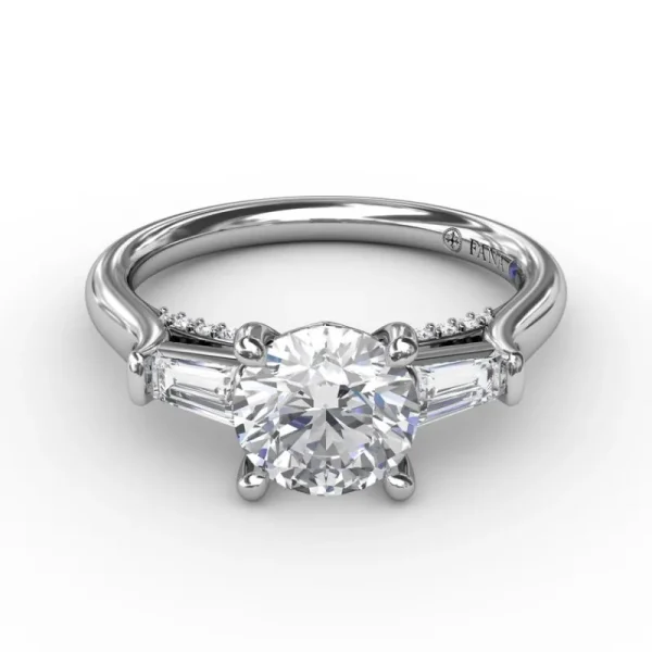 Outlet Fana Three-Stone Round Diamond Engagement Ring With Bezel-Set Baguettes