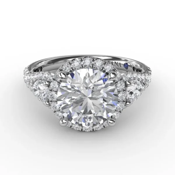 Discount Fana Three-Stone Round Diamond Halo Engagement Ring