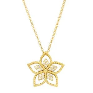 Discount Roberto Coin Vernazza Small Open Frame Diamond Flower Necklace